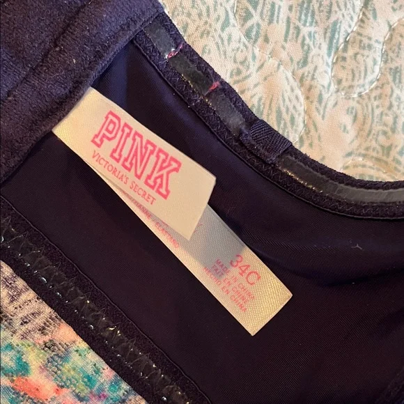 Pink by Victoria’s Secret-  Longline Bra strapless Bra Navy/Multicolor - Picture 6 of 7